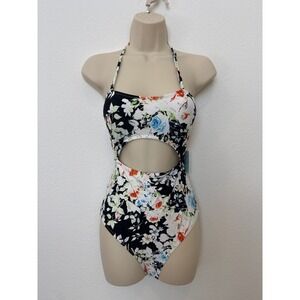 Cupshe Tender Night Floral Cutout Halter‎ One Piece Swimsuit Women's Size S